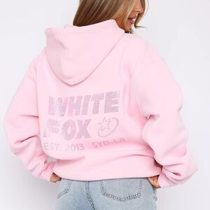 Always shining oversized white fox pink hoodie